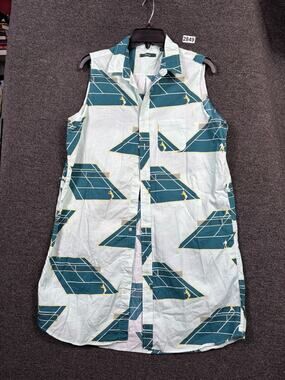 Sisters Shirt Womens Large Tennis Court Print Sleeveless Button Up Made in USA